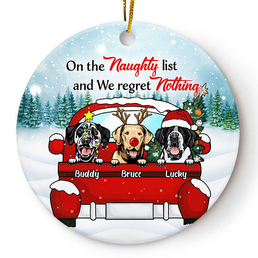 Personalized Naughty Dog Christmas Ornament for Dog Lovers: "We Regret Nothing" Keepsake