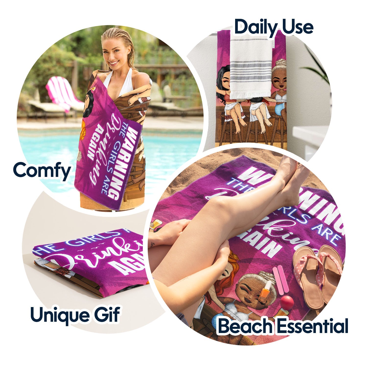 Personalized Funny Beach Towel for Best Friends - "Girls Are Drinking Again" Gift