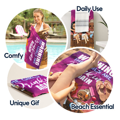 Personalized Funny Beach Towel for Best Friends - "Girls Are Drinking Again" Gift