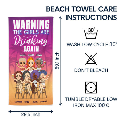 Personalized Funny Beach Towel for Best Friends - "Girls Are Drinking Again" Gift