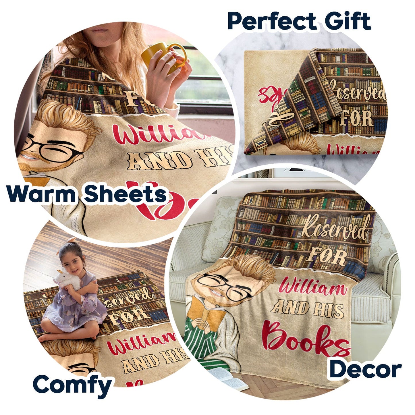 Personalized Book Lover Blanket: 'Reserved For [Name] & Her Books'