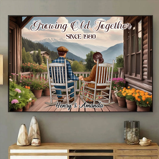 Personalized Custom Couple Sitting On The Porch Growing Old Together Poster / Canvas - Custom Valentine's Day Gift For Couple