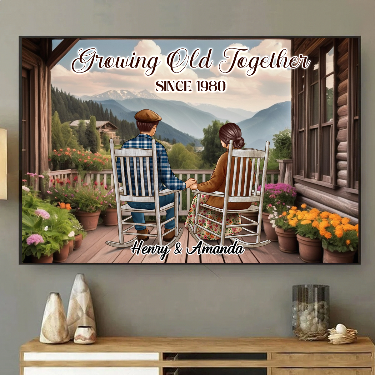 Personalized Custom Couple Sitting On The Porch Growing Old Together Poster / Canvas - Custom Valentine's Day Gift For Couple