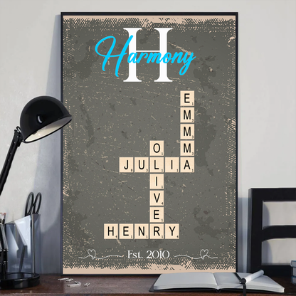Personalized Family Name Crossword Puzzle Poster / Canvas - Custom Gift For Family