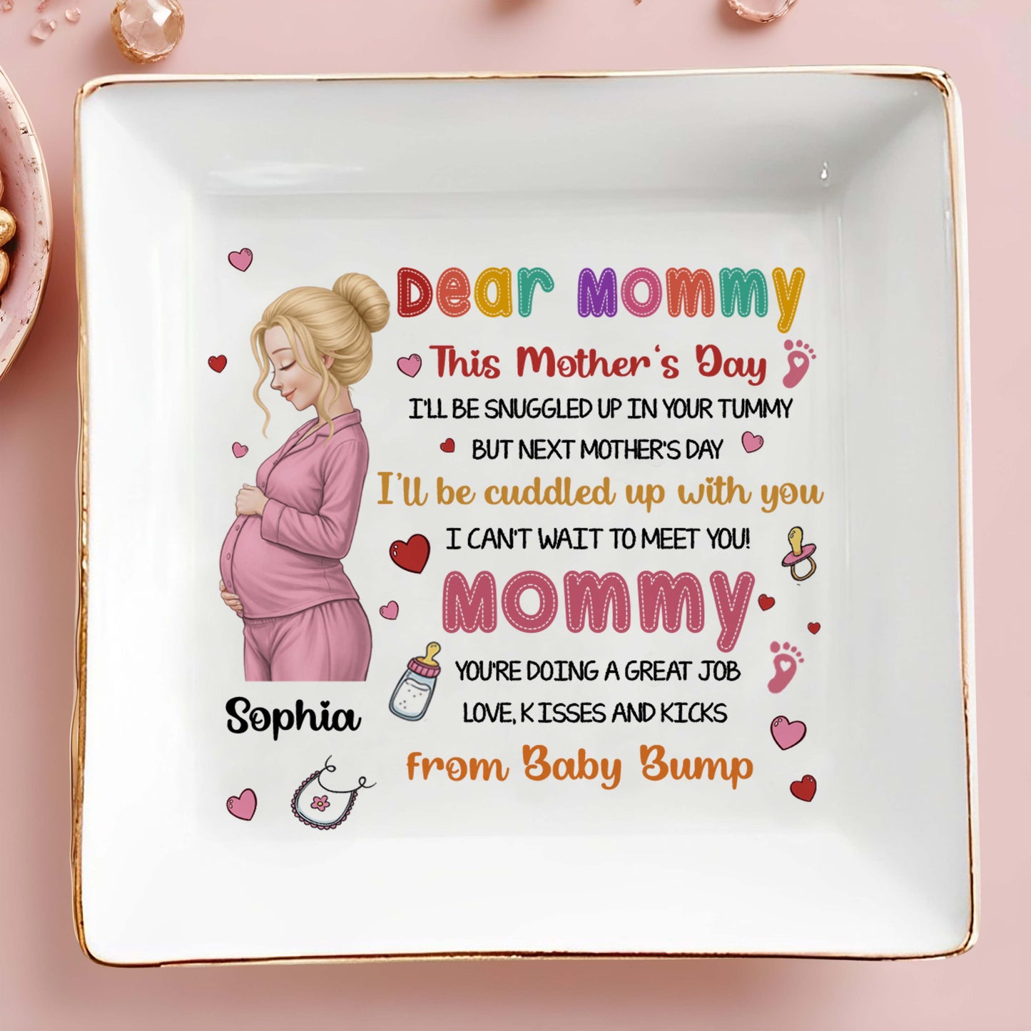 Dear Mommy From Baby Bump -Personalized Custom Jewelry Dish