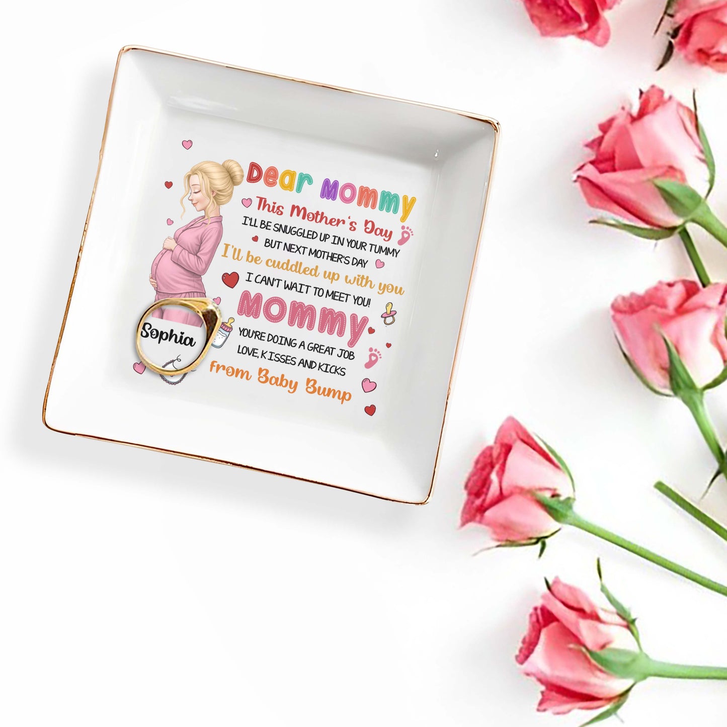 Dear Mommy From Baby Bump -Personalized Custom Jewelry Dish