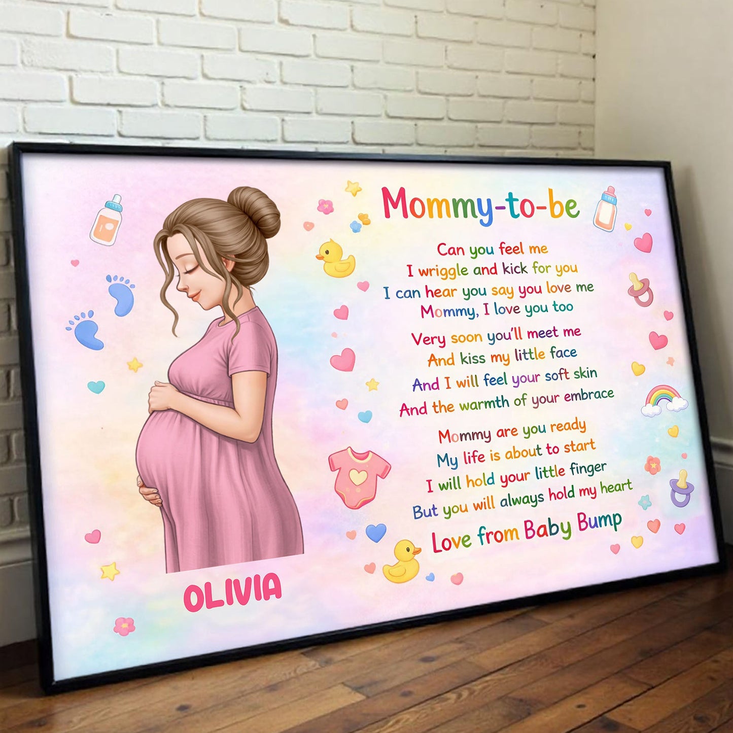 Mommy To Be, Love From Baby Bump - Personalized Stars & Hearts Design Poster / Canvas