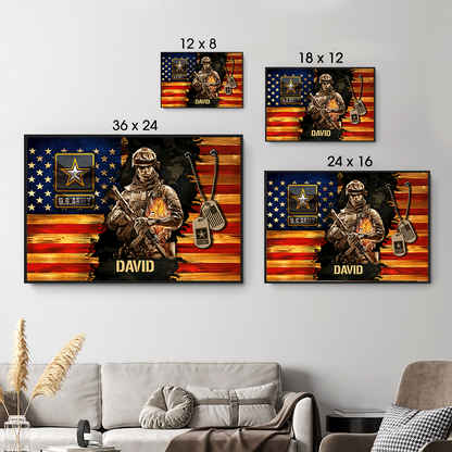 Personalized American Soldier Rustic Flag Canvas / Poster - A Gift of Honor for Dad, Grandpa & Veterans