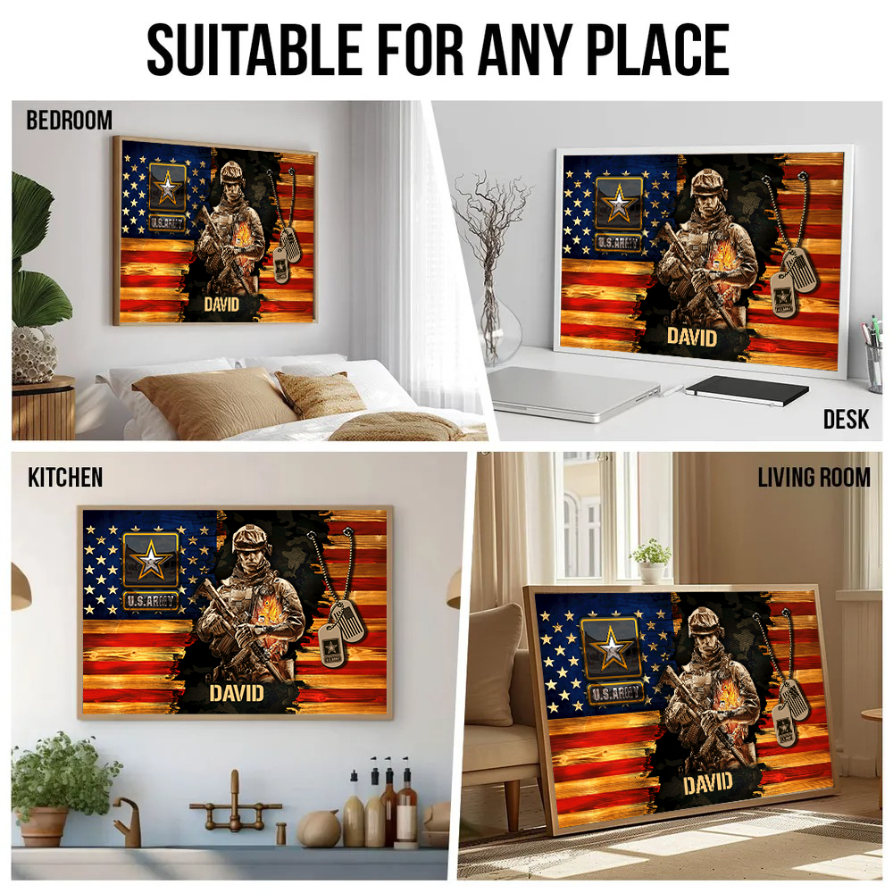 Personalized American Soldier Rustic Flag Canvas / Poster - A Gift of Honor for Dad, Grandpa & Veterans