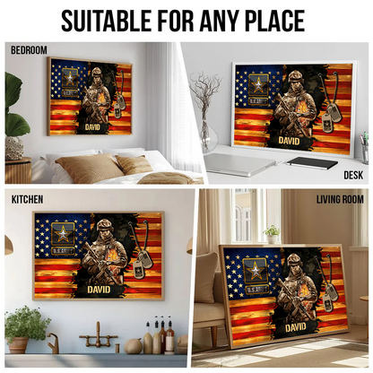 Personalized American Soldier Rustic Flag Canvas / Poster - A Gift of Honor for Dad, Grandpa & Veterans
