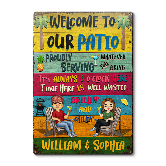 Patio Welcome Grilling Proudly Serving Whatever You Bring - Backyard Sign - Personalized Custom Classic Metal Signs