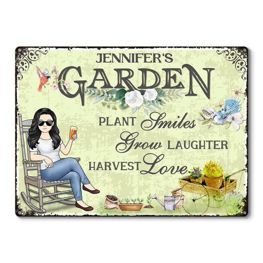 Plant Smiles Grow Laughter Harvest Love - Personalized Custom Classic Garden Metal Signs
