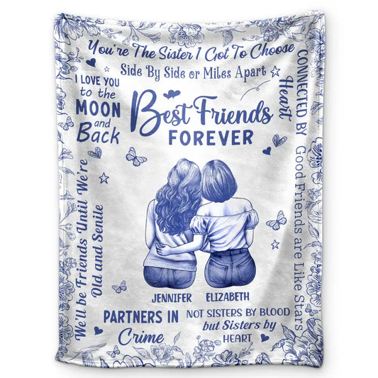 Gift For Bestie,Gift For Sisters,Gift For Sibling,Happy - Best Friends Forever Connected By Heart Toile - Personalized Fleece Blanket, Sherpa Blanket