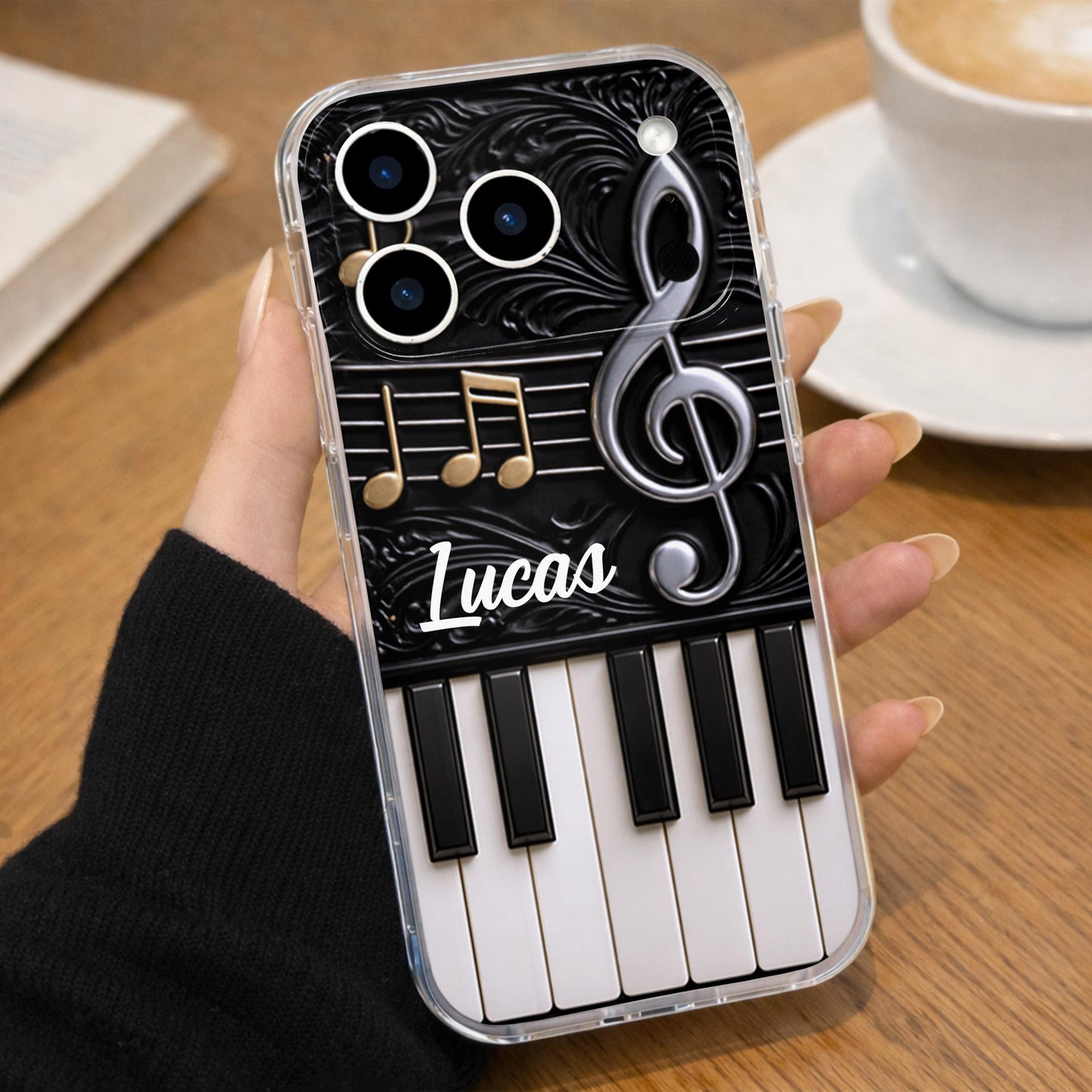 Personalized music phone case with custom name, piano keys, and treble clef design for music lovers image 6