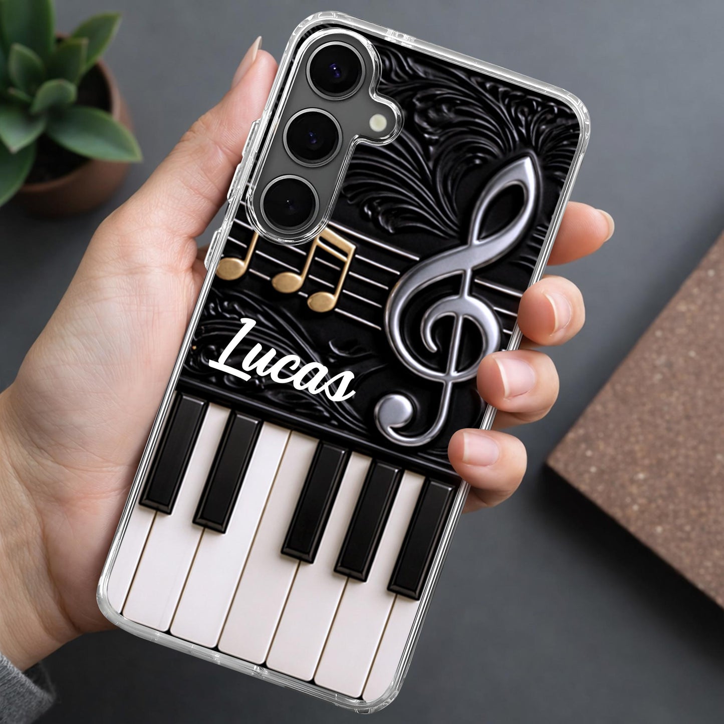 Personalized music phone case with custom name, piano keys, and treble clef design for music lovers image 9