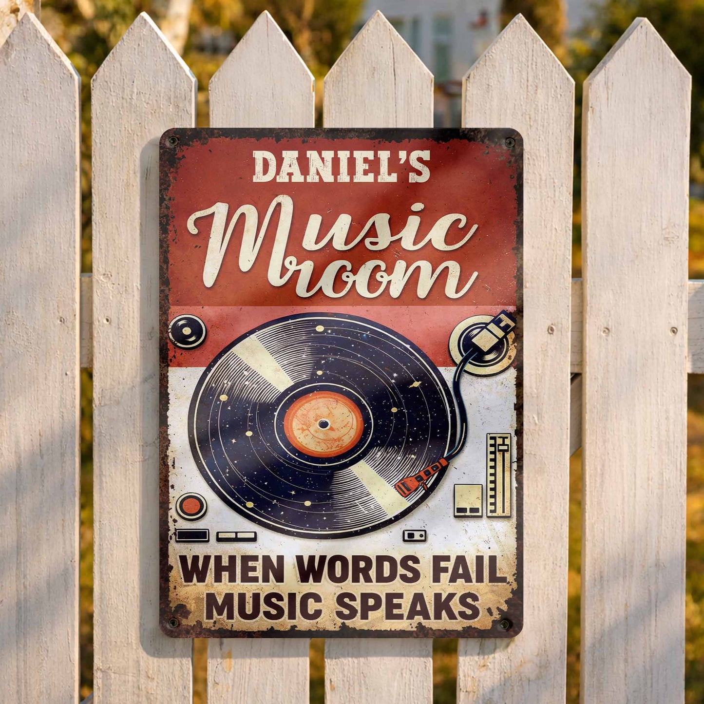 When Words Fail Music Speaks - Personalized Vinyl Record Metal Sign for Music Room
