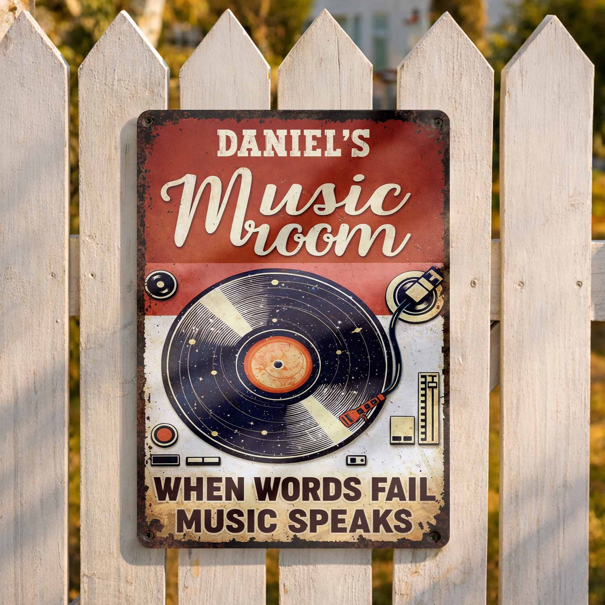 When Words Fail Music Speaks - Personalized Vinyl Record Metal Sign for Music Room