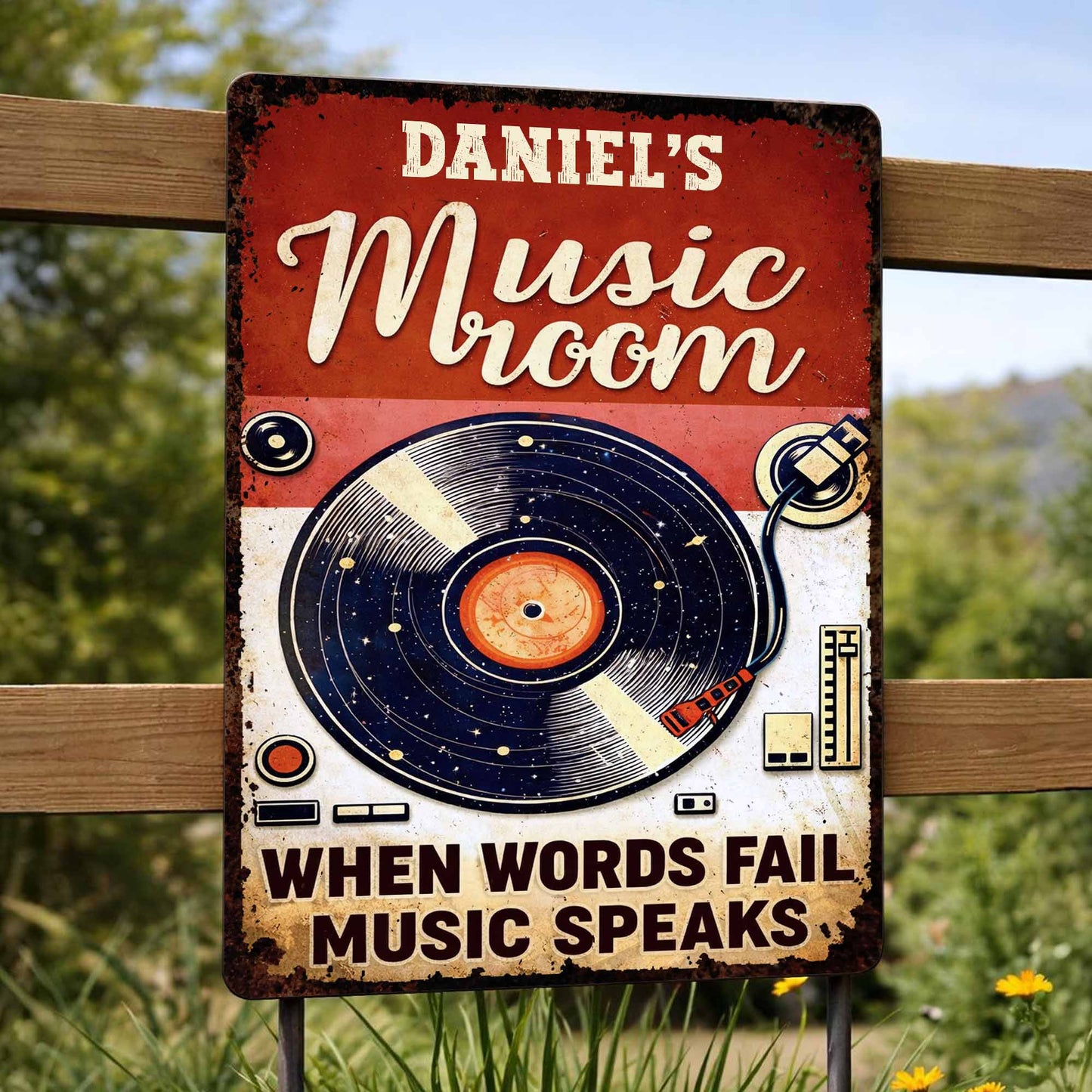 When Words Fail Music Speaks - Personalized Vinyl Record Metal Sign for Music Room
