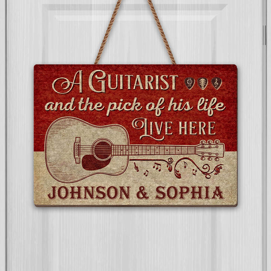 A Guitarist And The Pick Of His Life Acoustic Guitar - Personalized Custom Shaped Wood Sign