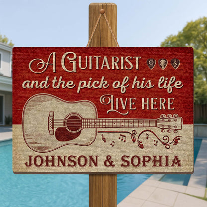 A Guitarist And The Pick Of His Life Acoustic Guitar - Personalized Custom Shaped Wood Sign