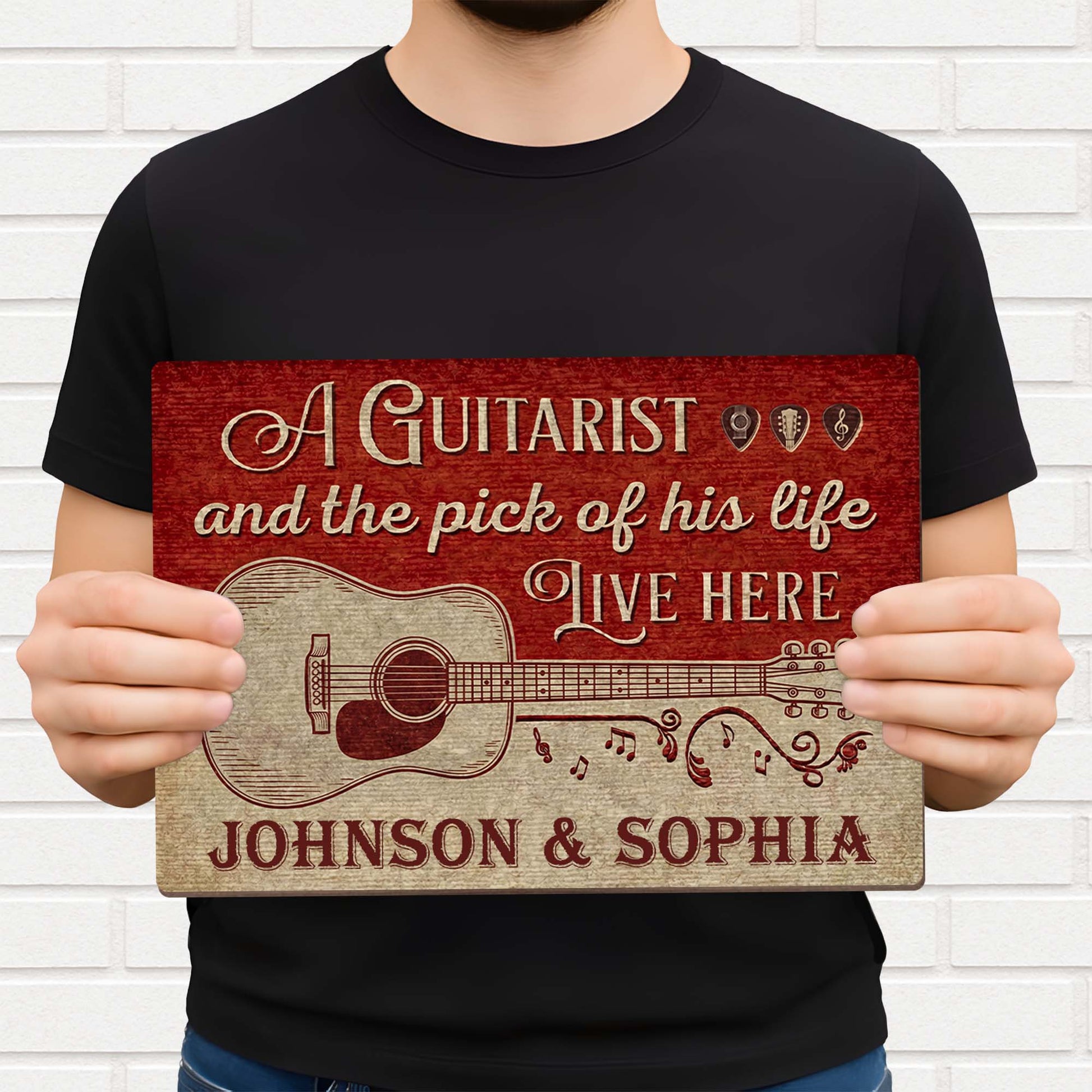 A Guitarist And The Pick Of His Life Acoustic Guitar - Personalized Custom Shaped Wood Sign