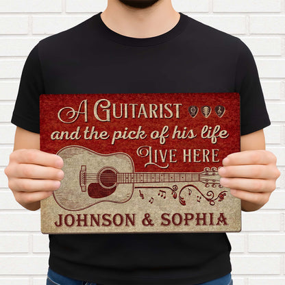 A Guitarist And The Pick Of His Life Acoustic Guitar - Personalized Custom Shaped Wood Sign