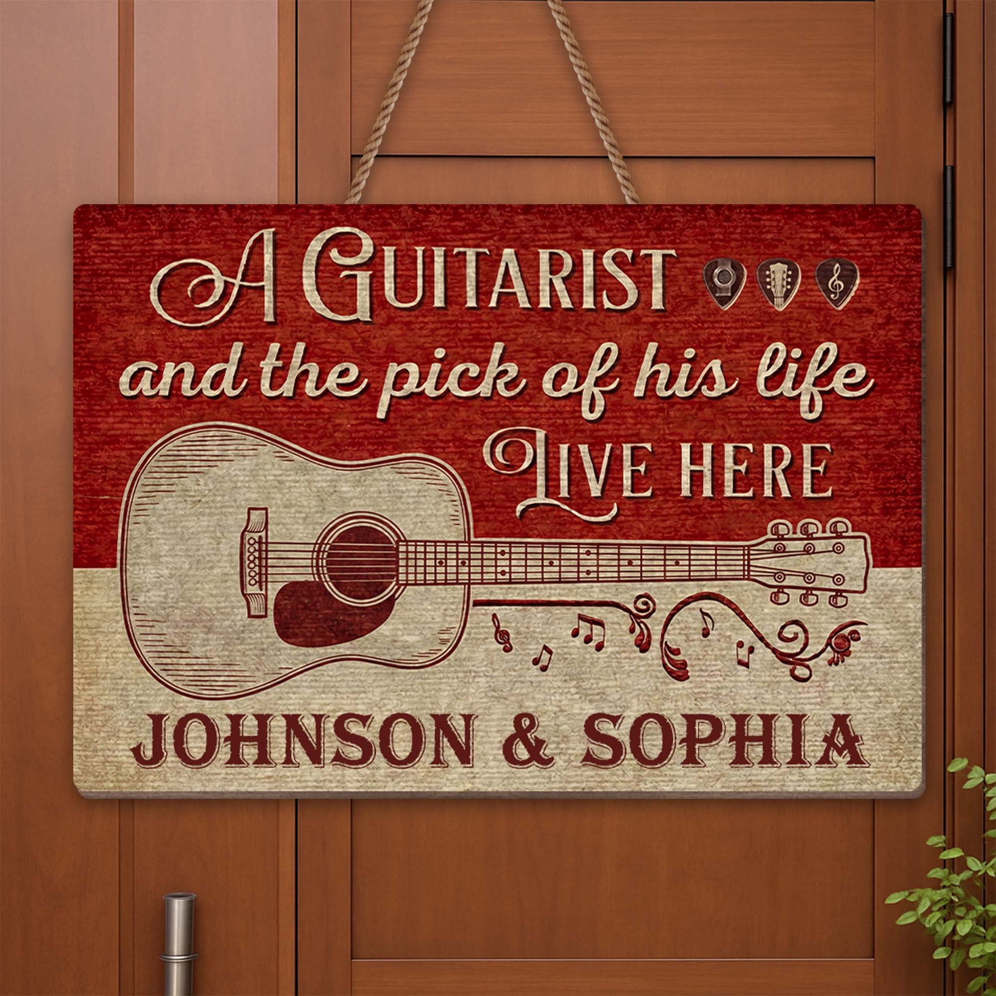 A Guitarist And The Pick Of His Life Acoustic Guitar - Personalized Custom Shaped Wood Sign