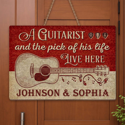 A Guitarist And The Pick Of His Life Acoustic Guitar - Personalized Custom Shaped Wood Sign