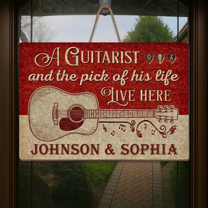 A Guitarist And The Pick Of His Life Acoustic Guitar - Personalized Custom Shaped Wood Sign