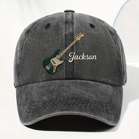 Custom Bass Guitar Music Lover Hat for Dad with personalized design details for meaningful gifting