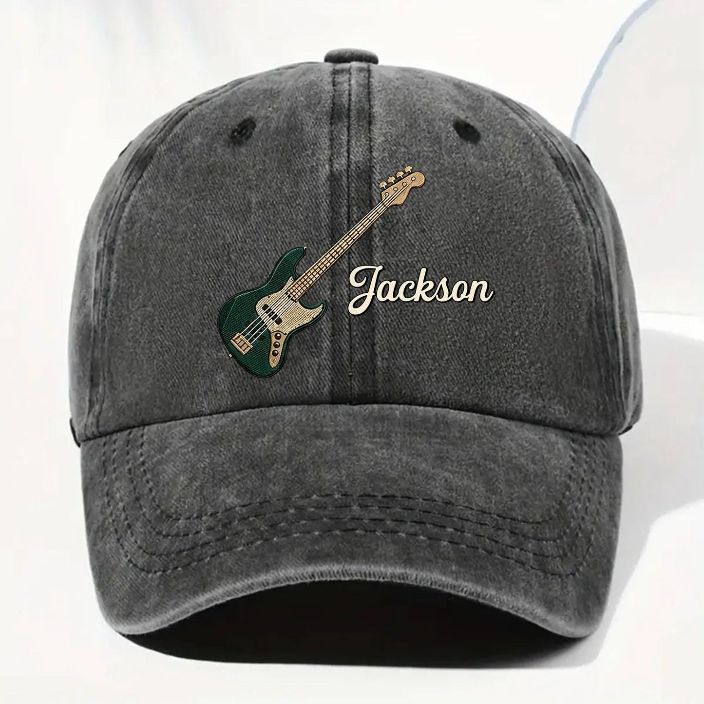Custom Bass Guitar Music Lover Hat for Dad with personalized design details for meaningful gifting