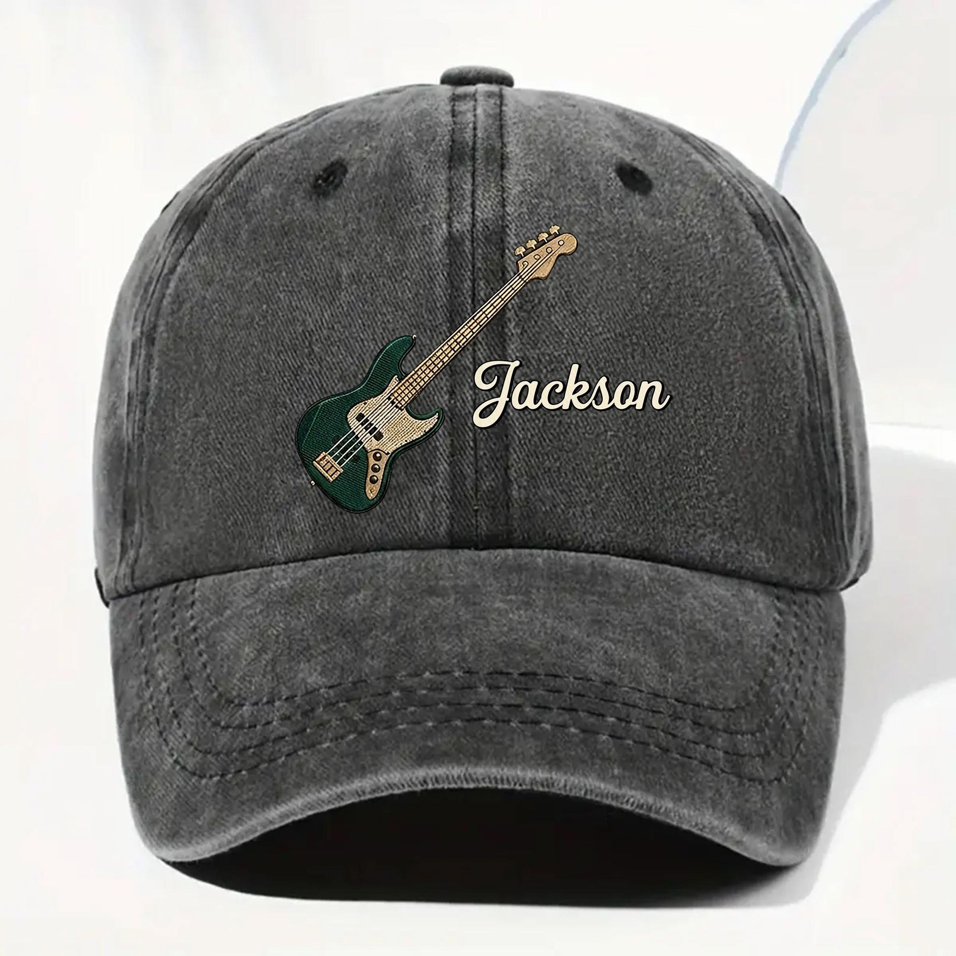 Custom Bass Guitar Music Lover Hat for Dad with personalized design details for meaningful gifting