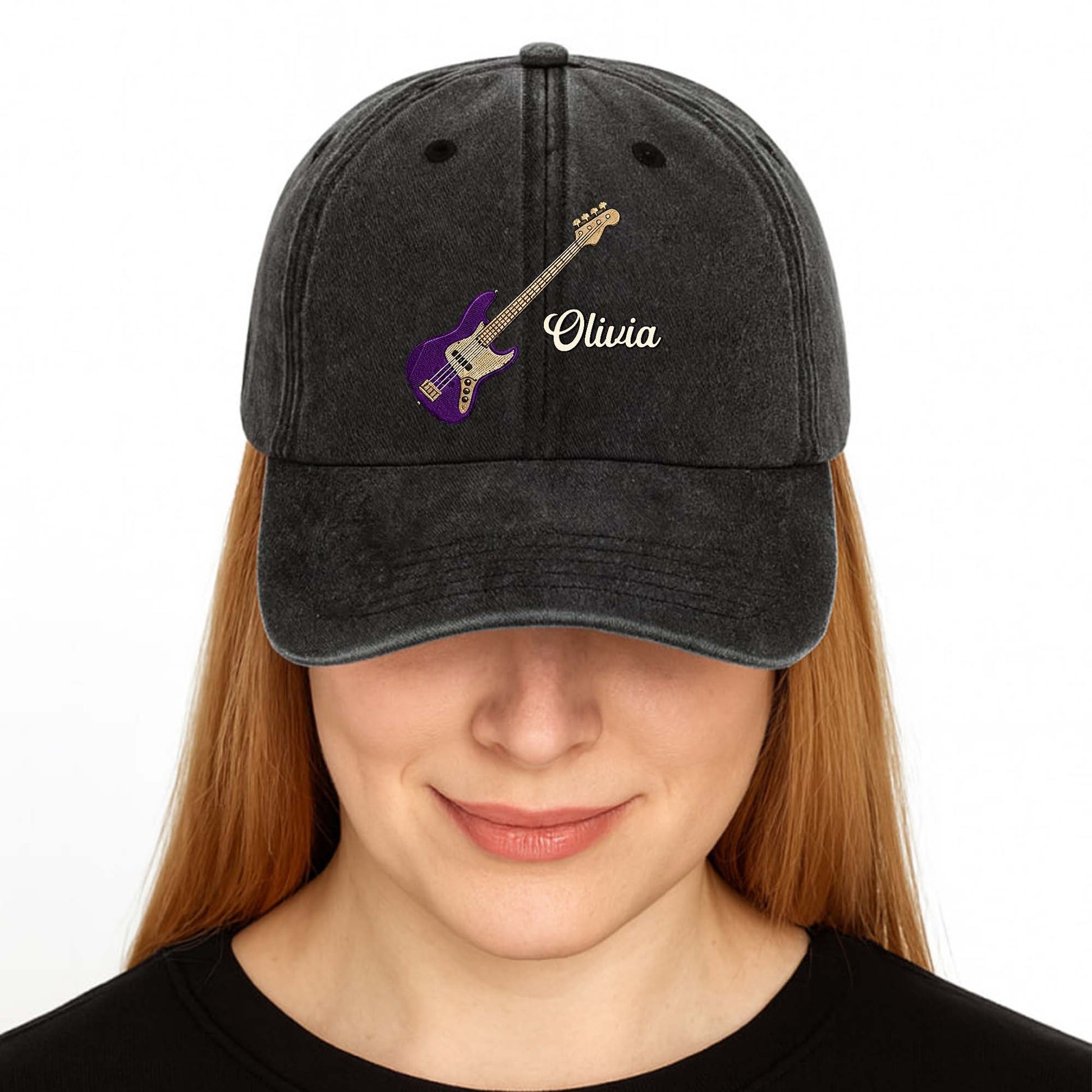 Custom Bass Guitar Music Lover Hat for Dad with personalized design details for meaningful gifting image 6