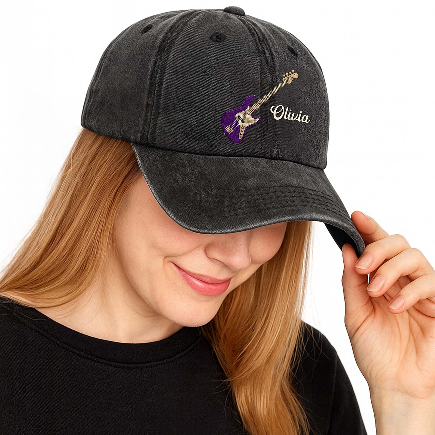 Custom Bass Guitar Music Lover Hat for Dad with personalized design details for meaningful gifting image 7