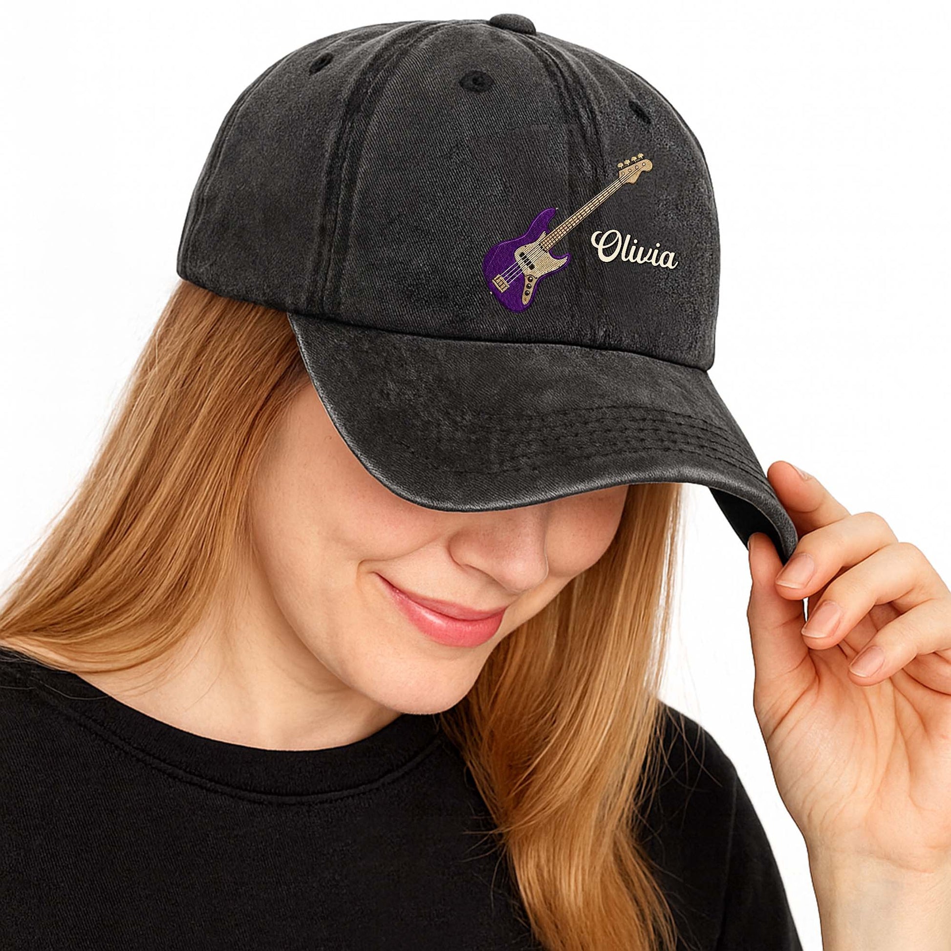 Custom Bass Guitar Music Lover Hat for Dad with personalized design details for meaningful gifting image 7