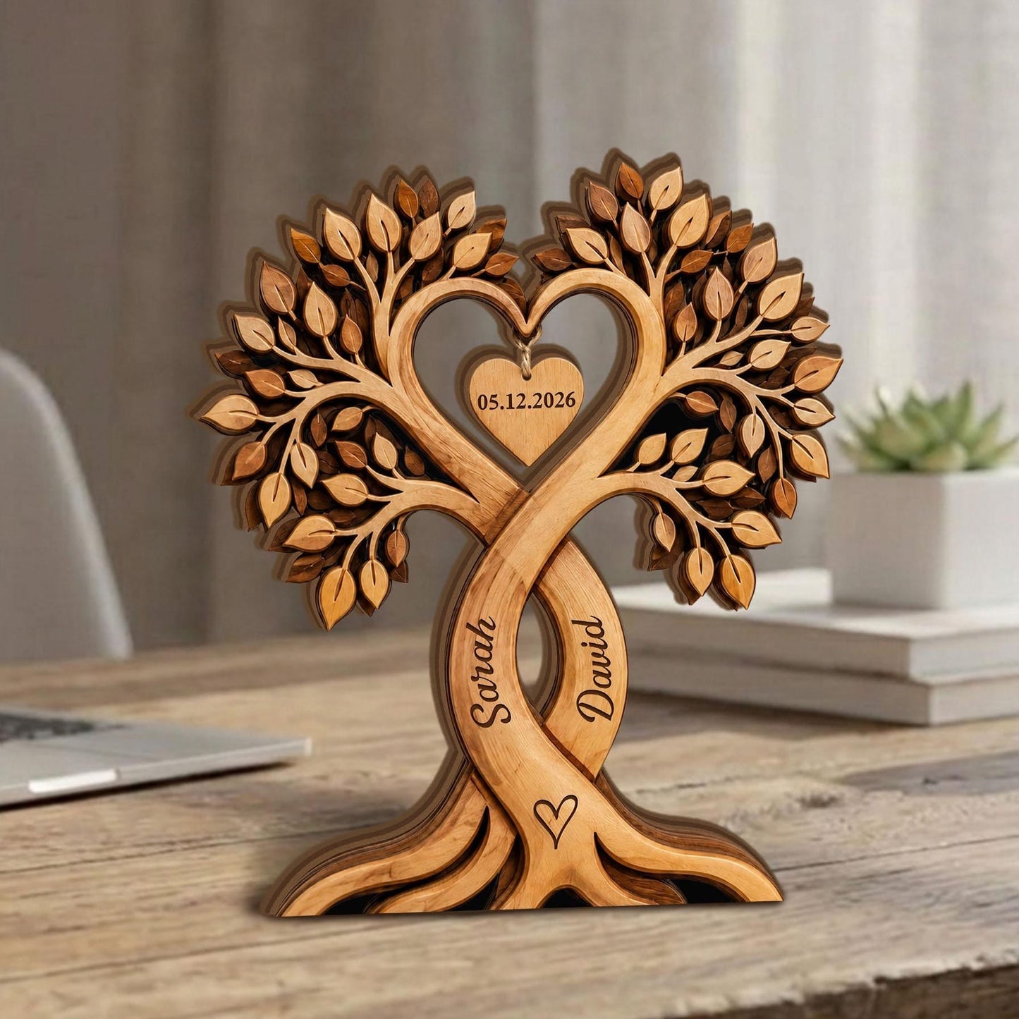 Custom Name Tree Wooden Block personalization view for Couples