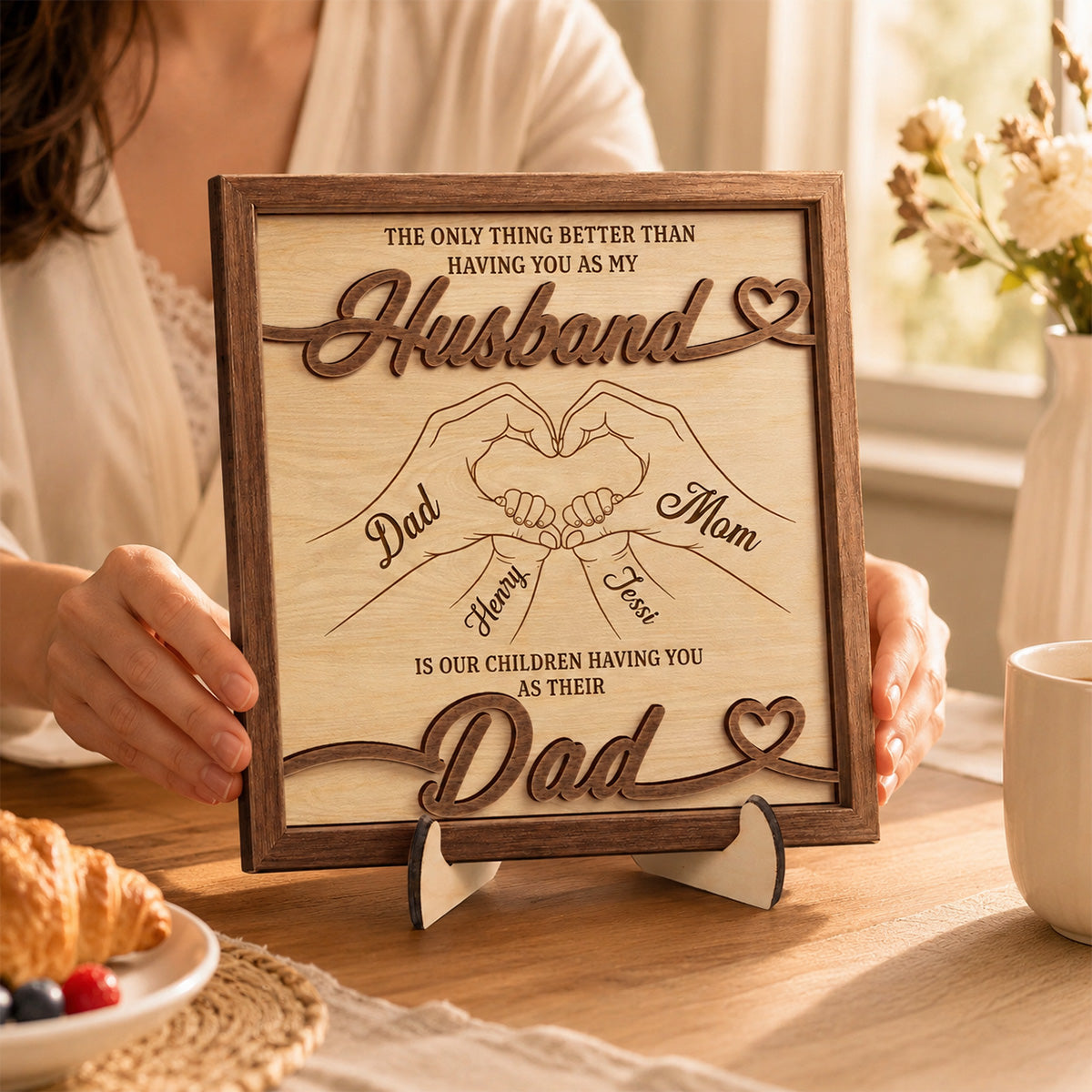 Personalized Husband And Dad Wooden Plaque for Husband with personalized design details for meaningful gifting image 6