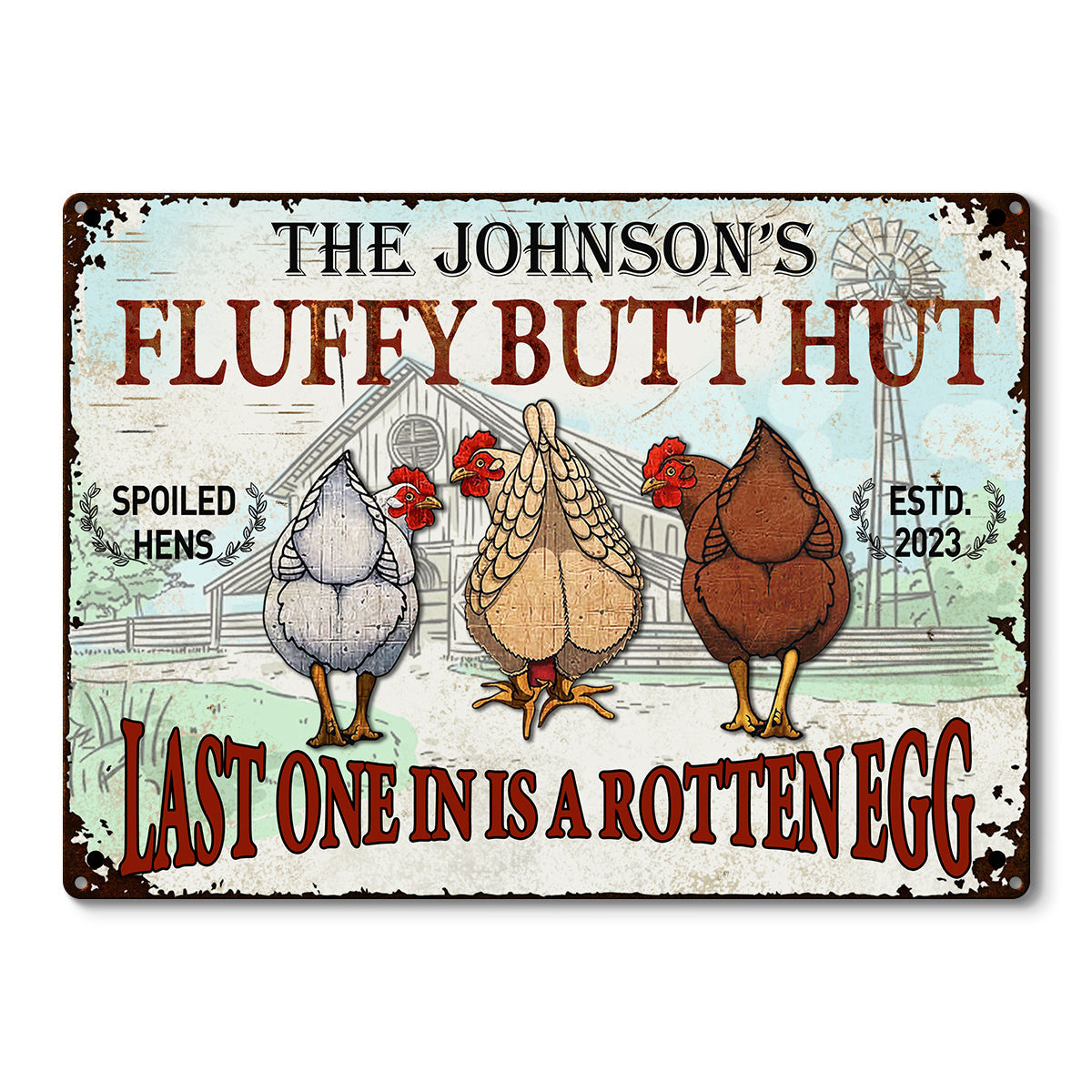 Chicken Fluffy Butt Hut - Personalized Customized Classic Nuggets Chicken Metal Signs