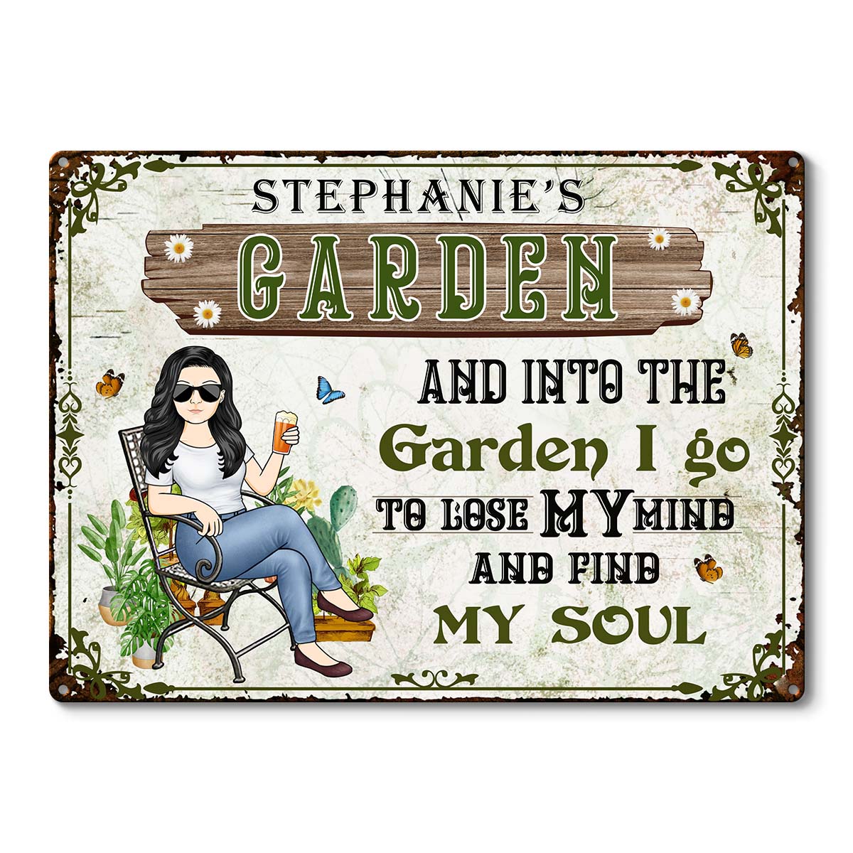 And Into The Garden I Go Gardening Girl - Garden Sign - Personalized Custom Classic Metal Signs - Gift For Gardeners