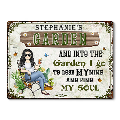 And Into The Garden I Go Gardening Girl - Garden Sign - Personalized Custom Classic Metal Signs - Gift For Gardeners