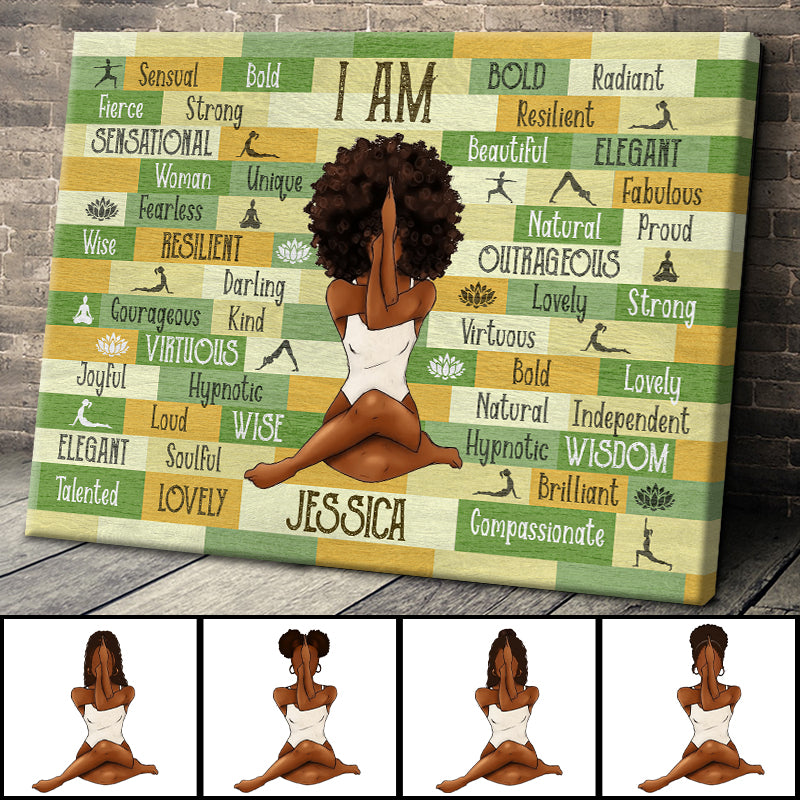 Personality Customized I Am Black Woman Yoga Pose Canvas / Poster - Custom Gift For Black Woman Girl