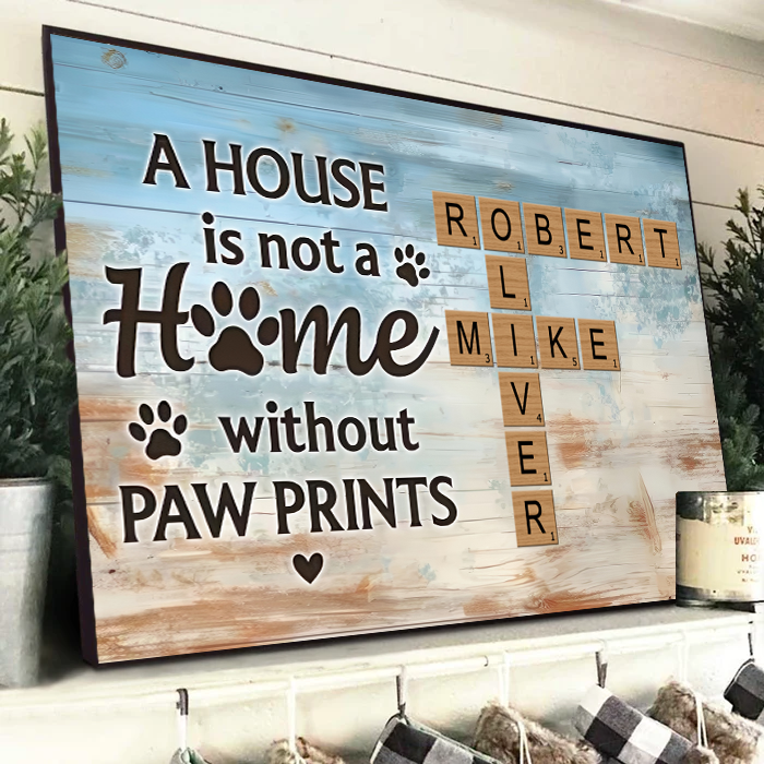 Paw Print Puzzle: Personalized Horizontal Poster / Canvas - Pet Crossword Art for Animal Lovers