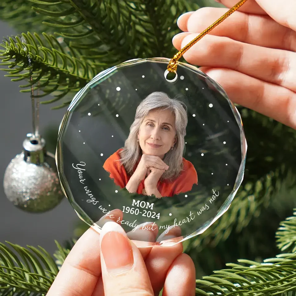 Your Wings Were Ready Personalized Memorial Glass Ornament - Custom Sympathy Gift for Mom & Dad