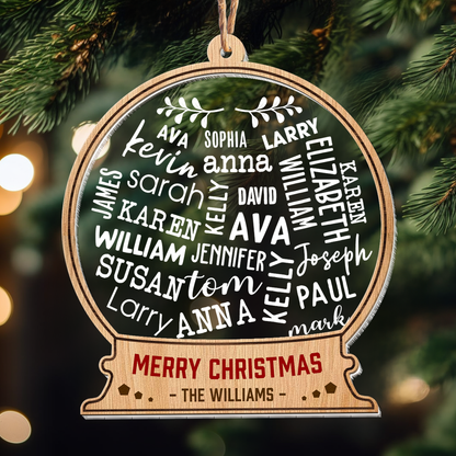 Merry Christmas Family - Personalized Wood And Acrylic Ornament