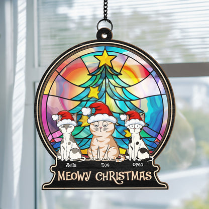 Merry Christmas With Fur Babies - Personalized Window Hanging Suncatcher Ornament