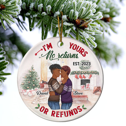 No Returns Or Refunds - Christmas Gift For Couples - Personalized Custom Circle Ceramic Ornament