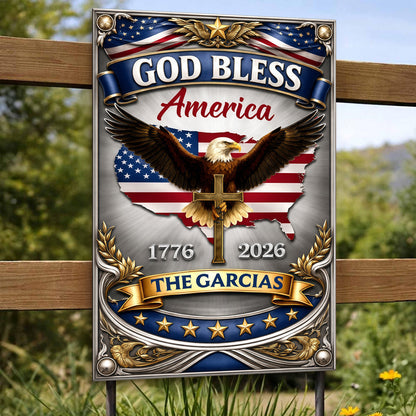 250th Anniversary God Bless America Metal Sign - Custom Name Eagle Decor