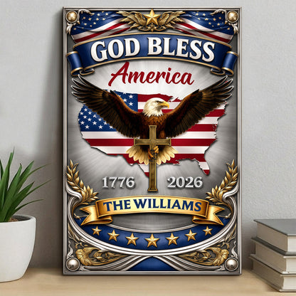 250th Anniversary God Bless America Metal Sign - Custom Name Eagle Decor