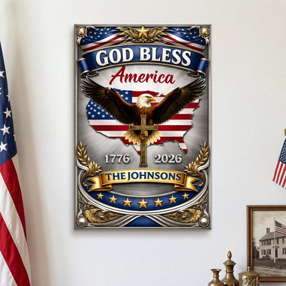 250th Anniversary God Bless America Metal Sign - Custom Name Eagle Decor