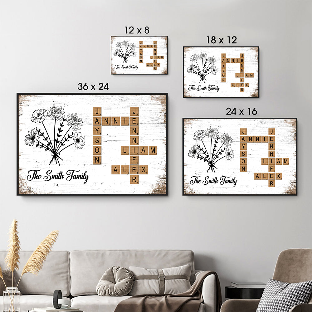 Family Bloom Puzzle: Personalized Poster / Canvas - Birth Flower Crossword Art for Loved Ones